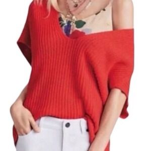 Cabi #5837 Women's S Oversized Knit Ruby Pullover‎ Short Sleeve Red/Orange